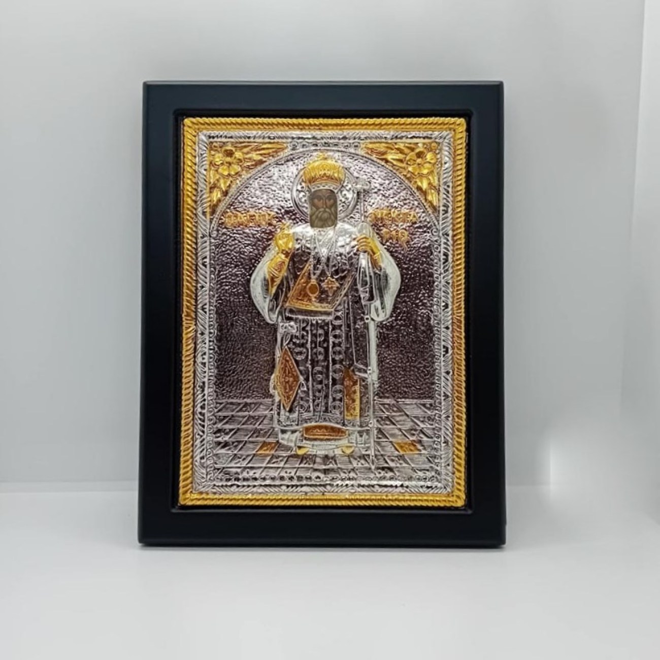 ΑΓΙΟΣ ΝΕΚΤΑΡΙΟΣ ασημένια εικόνα με επίχρυσες λεπτομέρειες